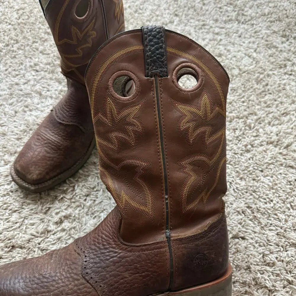 Double H Western Boots Brown Pull On Square Toe Cowboy Mexico Men’s Size 9.5 D